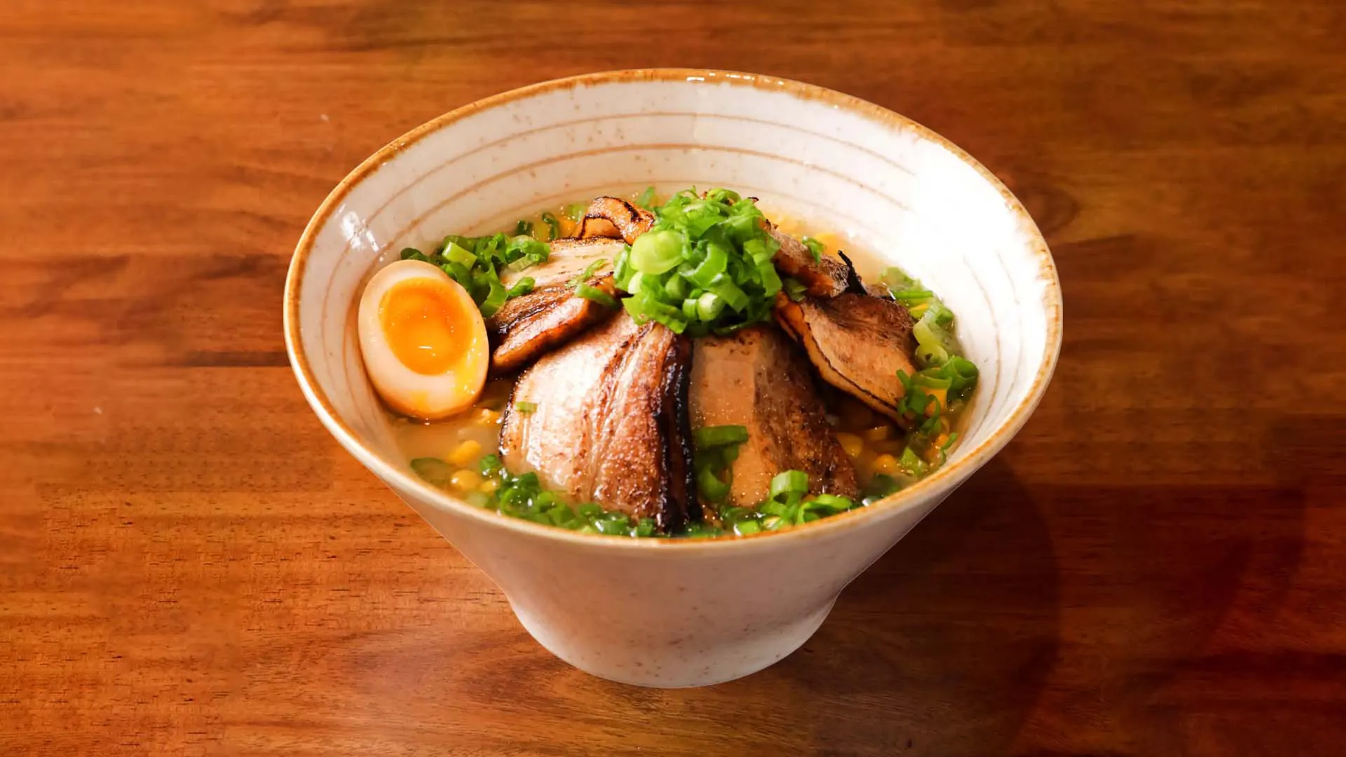 Creamy tonkotsu ramen with chashu, ajitama and corn at Fujiya Ramen & Yakitori, a Asian Restaurant in Arcadia